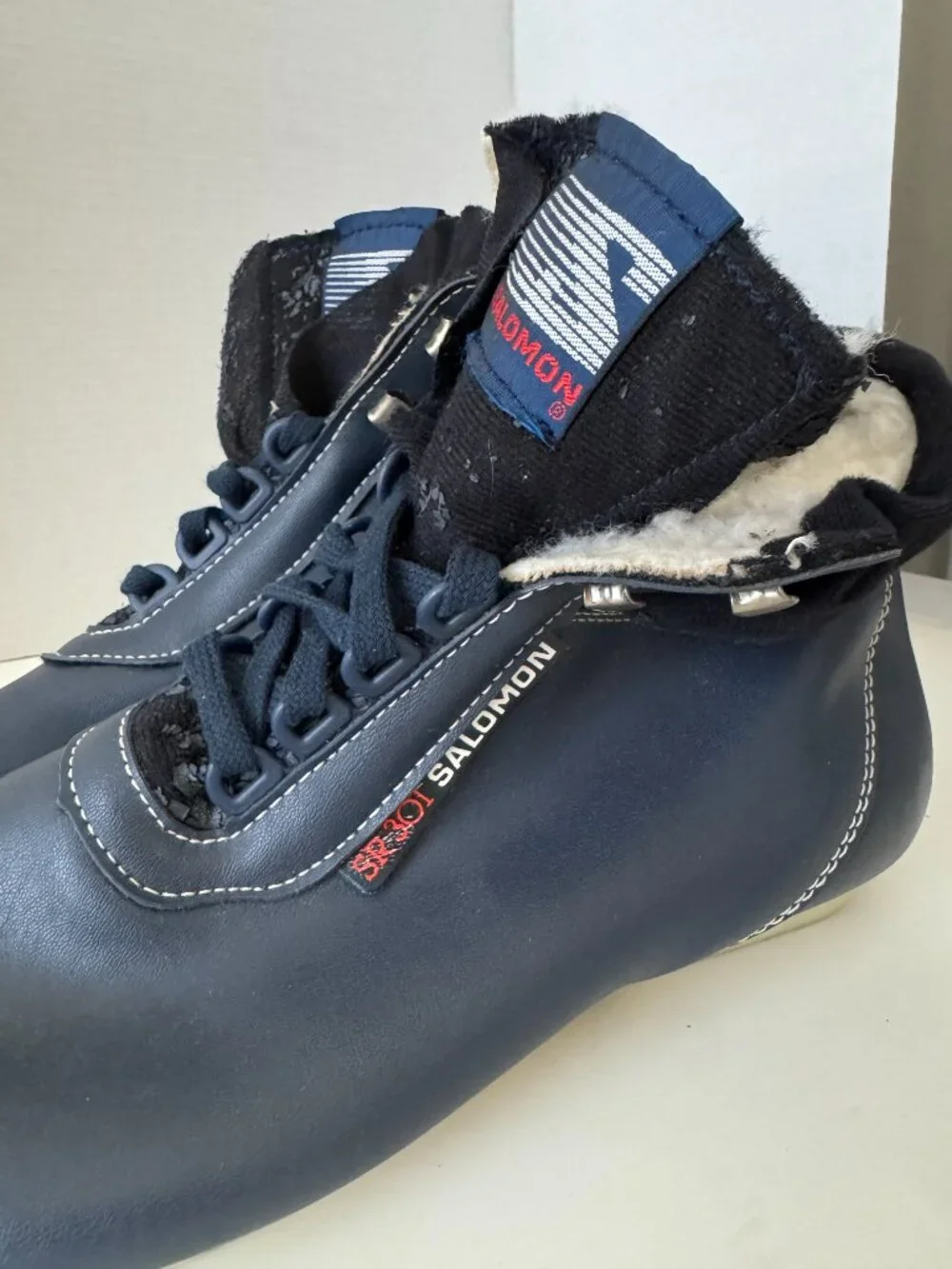 Salomon Vintage SR301 Blue Leather Nordic Cross Country Ski Boot EU46 Duckbill T